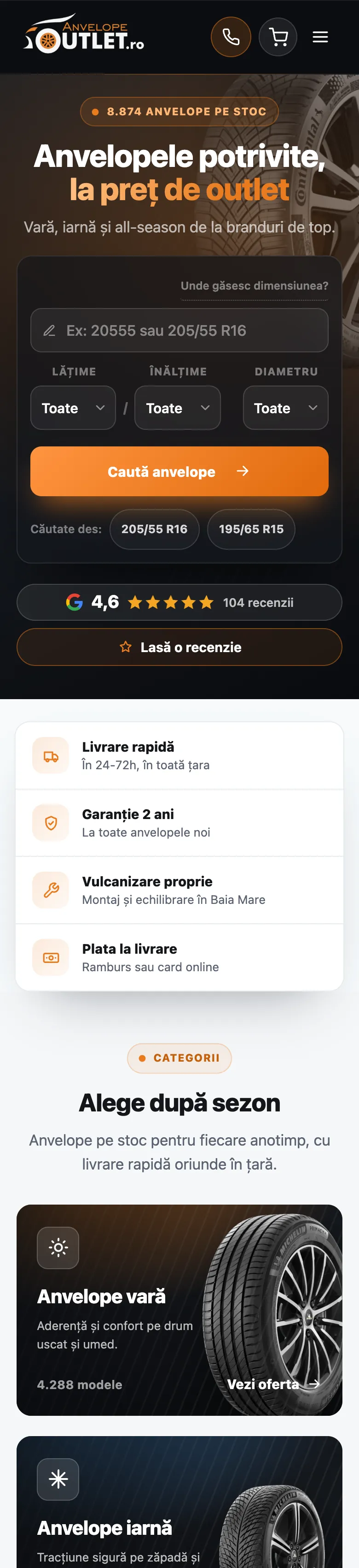 Anvelope Outlet pe telefon