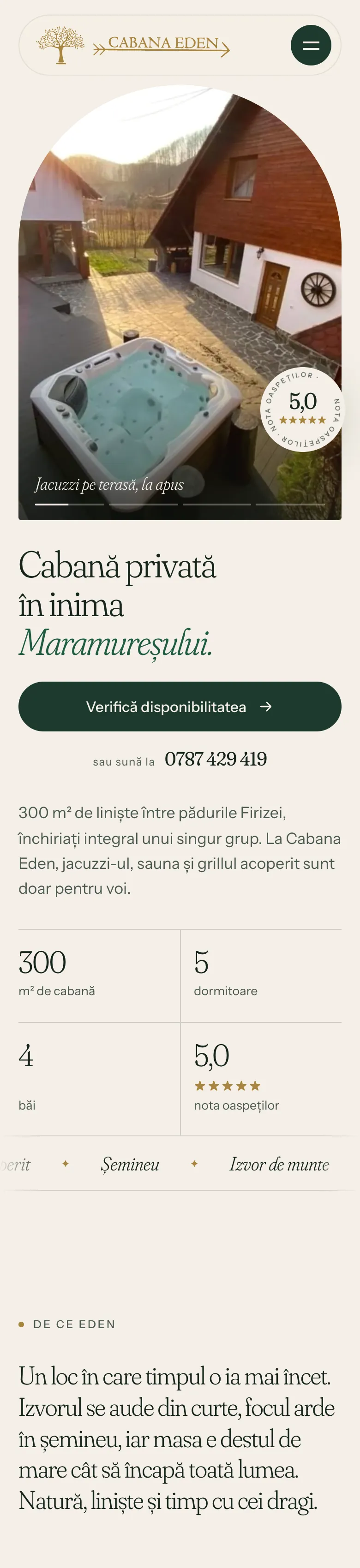 Cabana Eden pe telefon