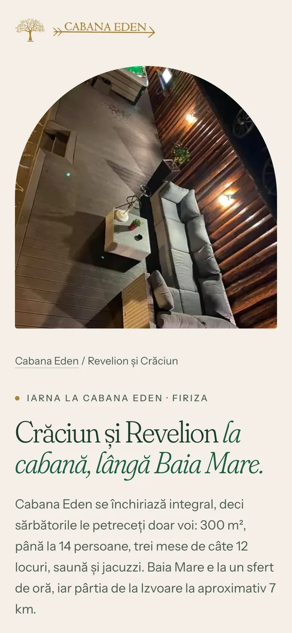 Pagina Cabanei Eden pentru Crăciun și Revelion, deschisă pe telefon
